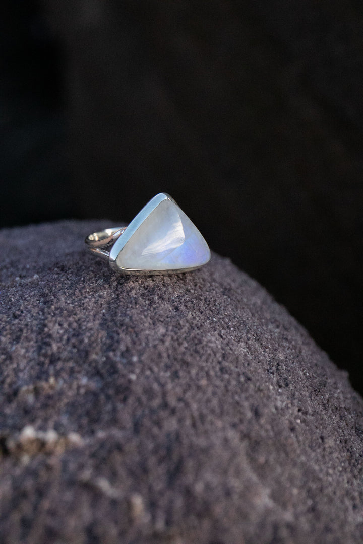 Rainbow Moonstone Ring in Sterling Silver Setting - Size 9.5 US