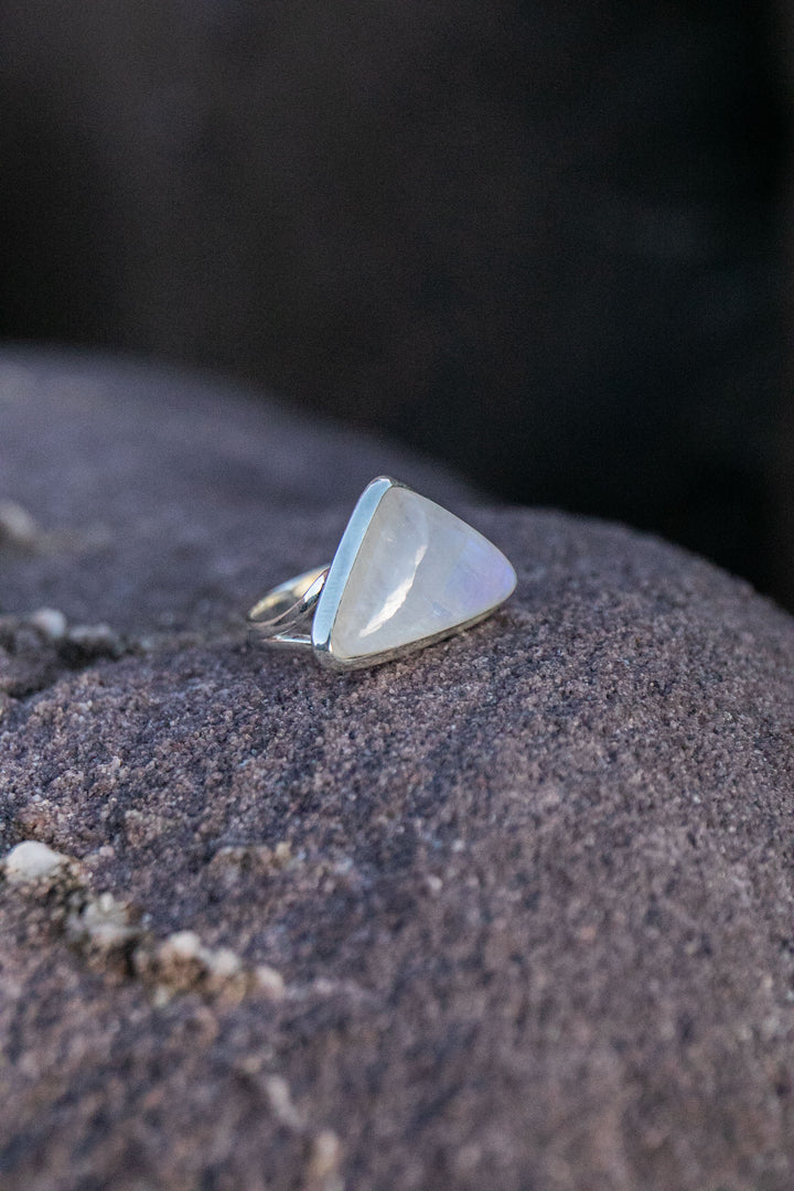 Rainbow Moonstone Ring in Sterling Silver Setting - Size 9.5 US