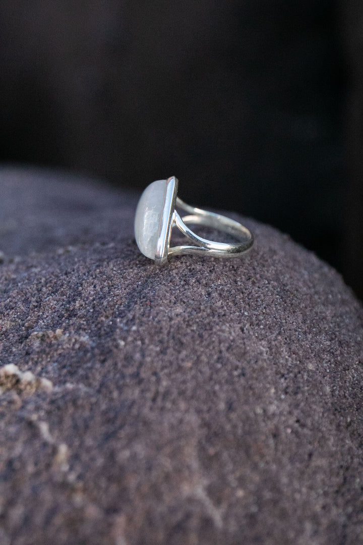 Rainbow Moonstone Ring in Sterling Silver Setting - Size 9.5 US