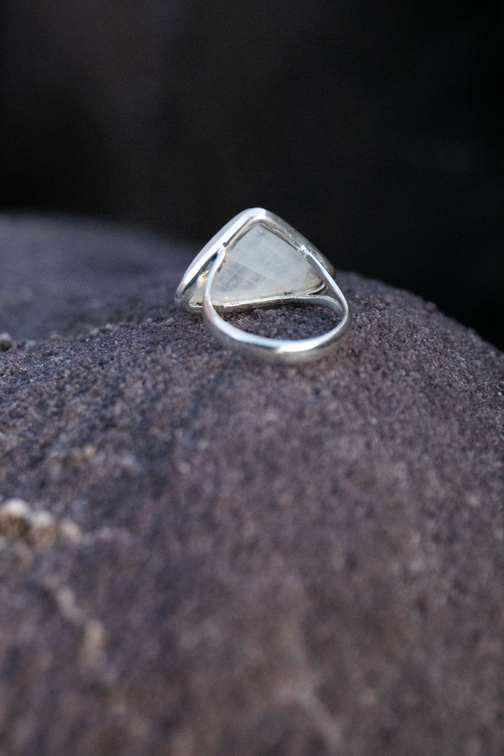 Rainbow Moonstone Ring in Sterling Silver Setting - Size 9.5 US