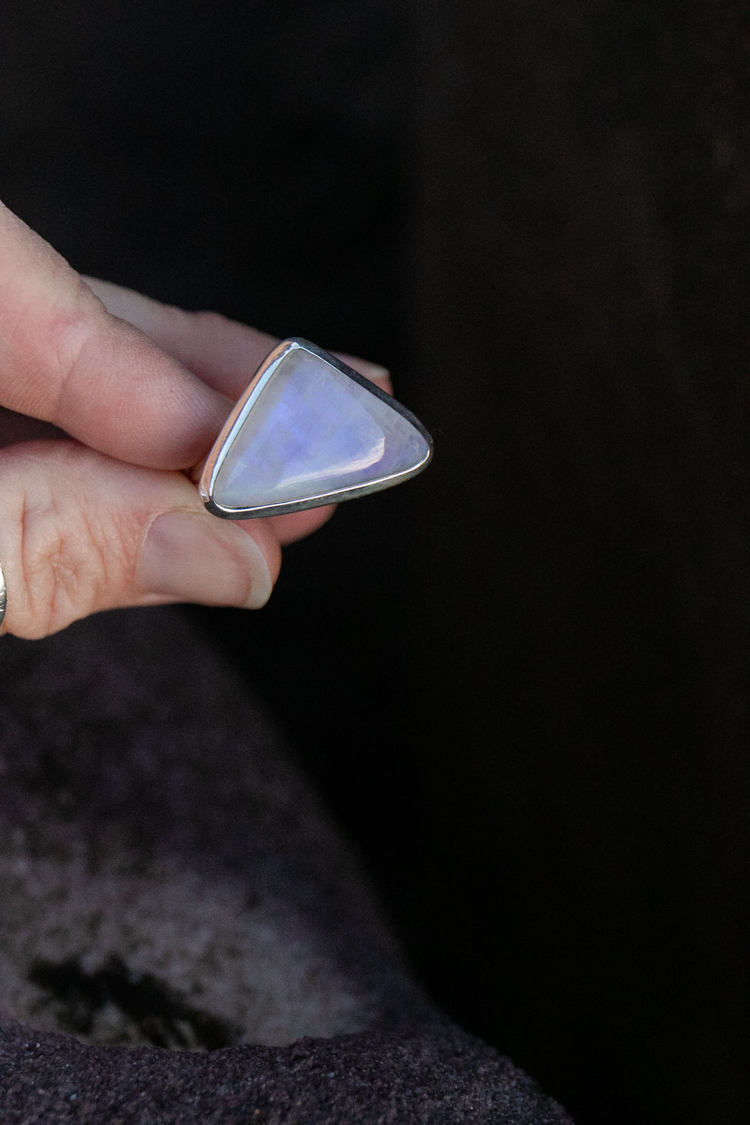 Rainbow Moonstone Ring in Sterling Silver Setting - Size 9.5 US