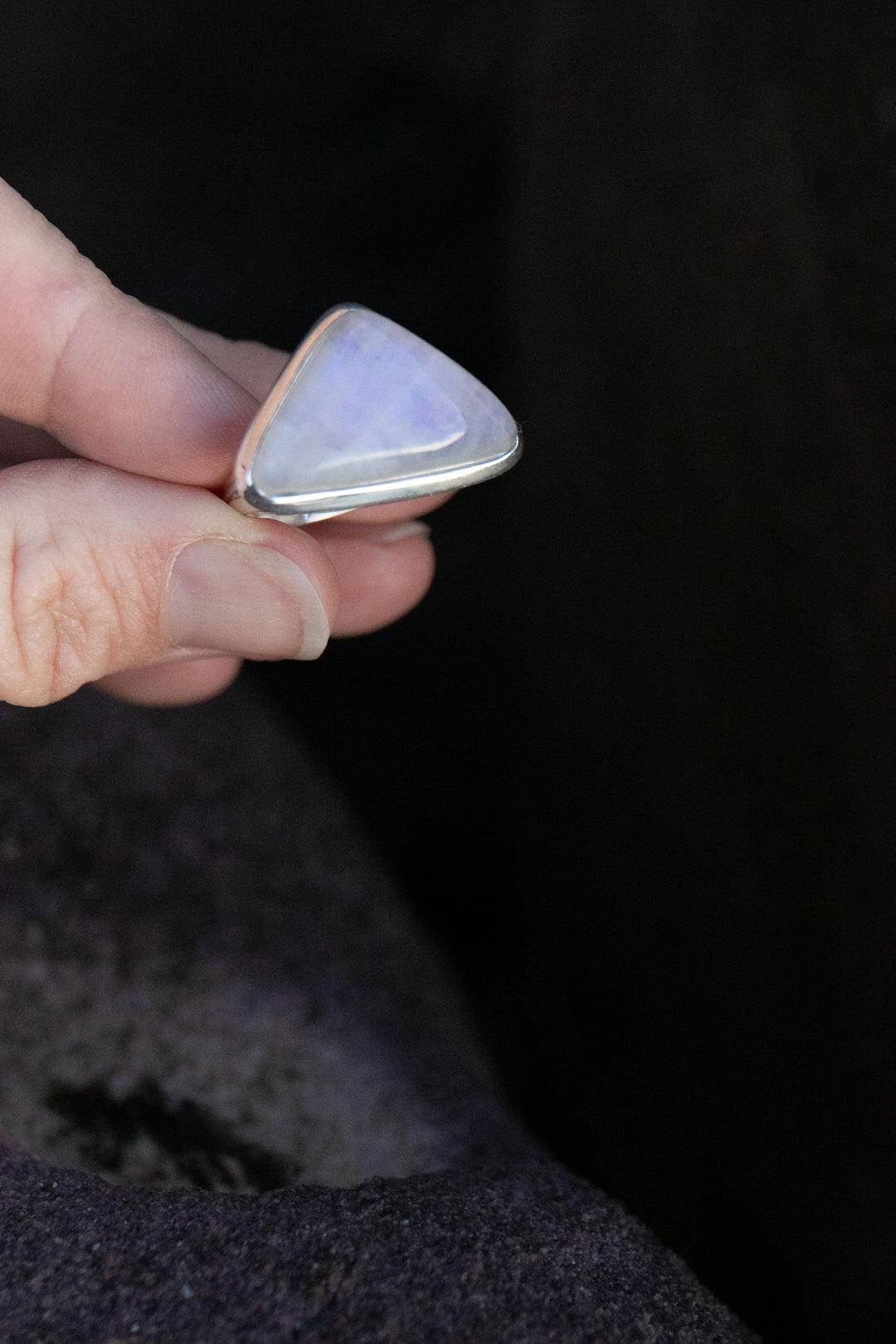 Rainbow Moonstone Ring in Sterling Silver Setting - Size 9.5 US