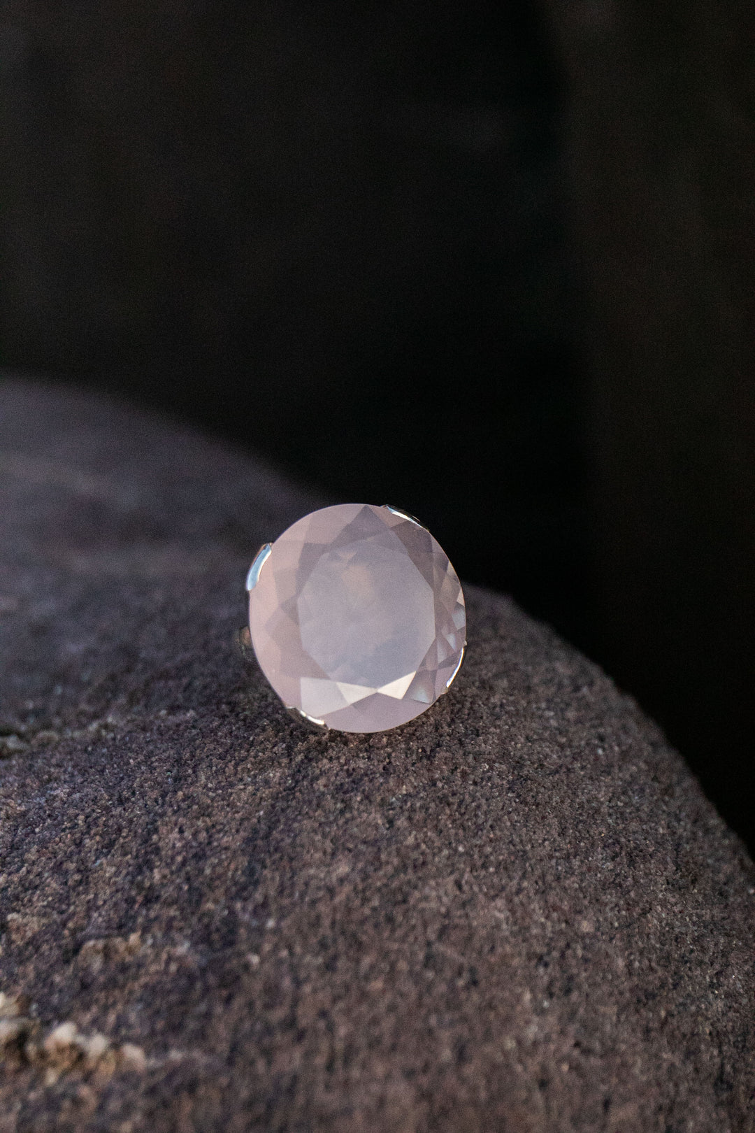 Statement Rose Quartz Ring in Sterling Silver Unique Setting - Size 9 US