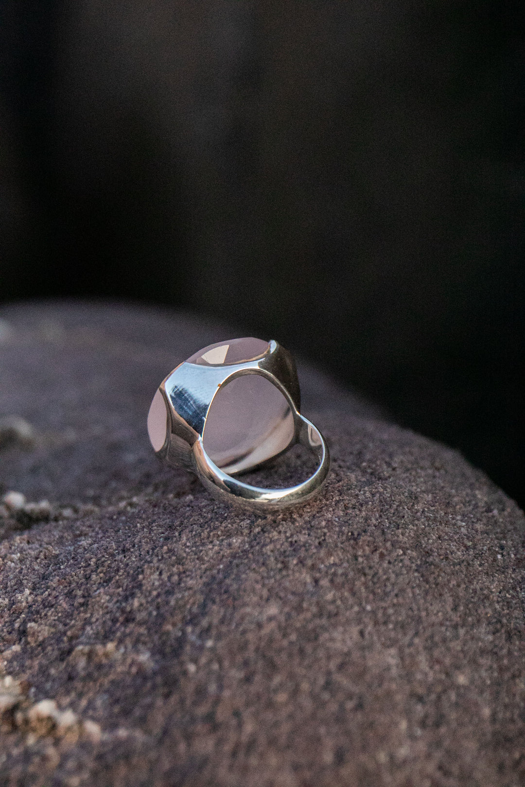 Statement Rose Quartz Ring in Sterling Silver Unique Setting - Size 9 US