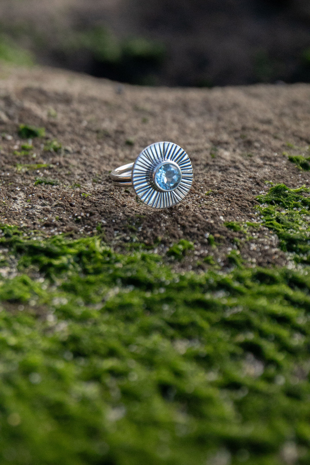 Faceted Topaz Ring in Unique Sterling Silver - Size 6 US