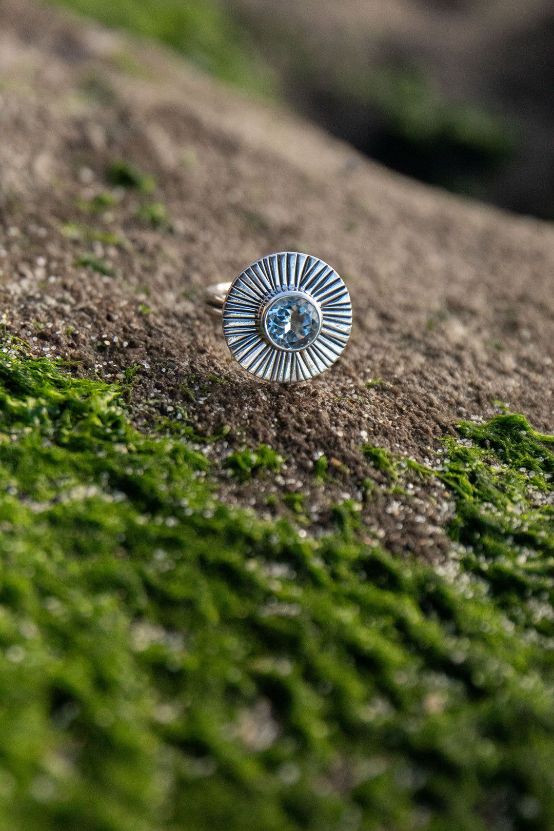 Faceted Topaz Ring in Unique Sterling Silver - Size 6 US