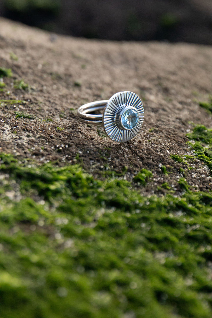 Faceted Topaz Ring in Unique Sterling Silver - Size 6 US