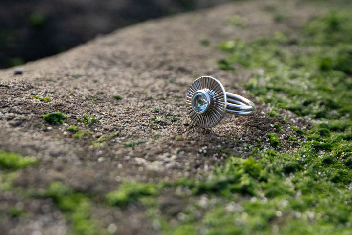 Faceted Topaz Ring in Unique Sterling Silver - Size 6 US