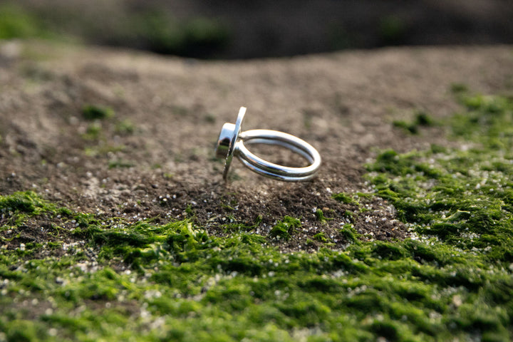 Faceted Topaz Ring in Unique Sterling Silver - Size 6 US