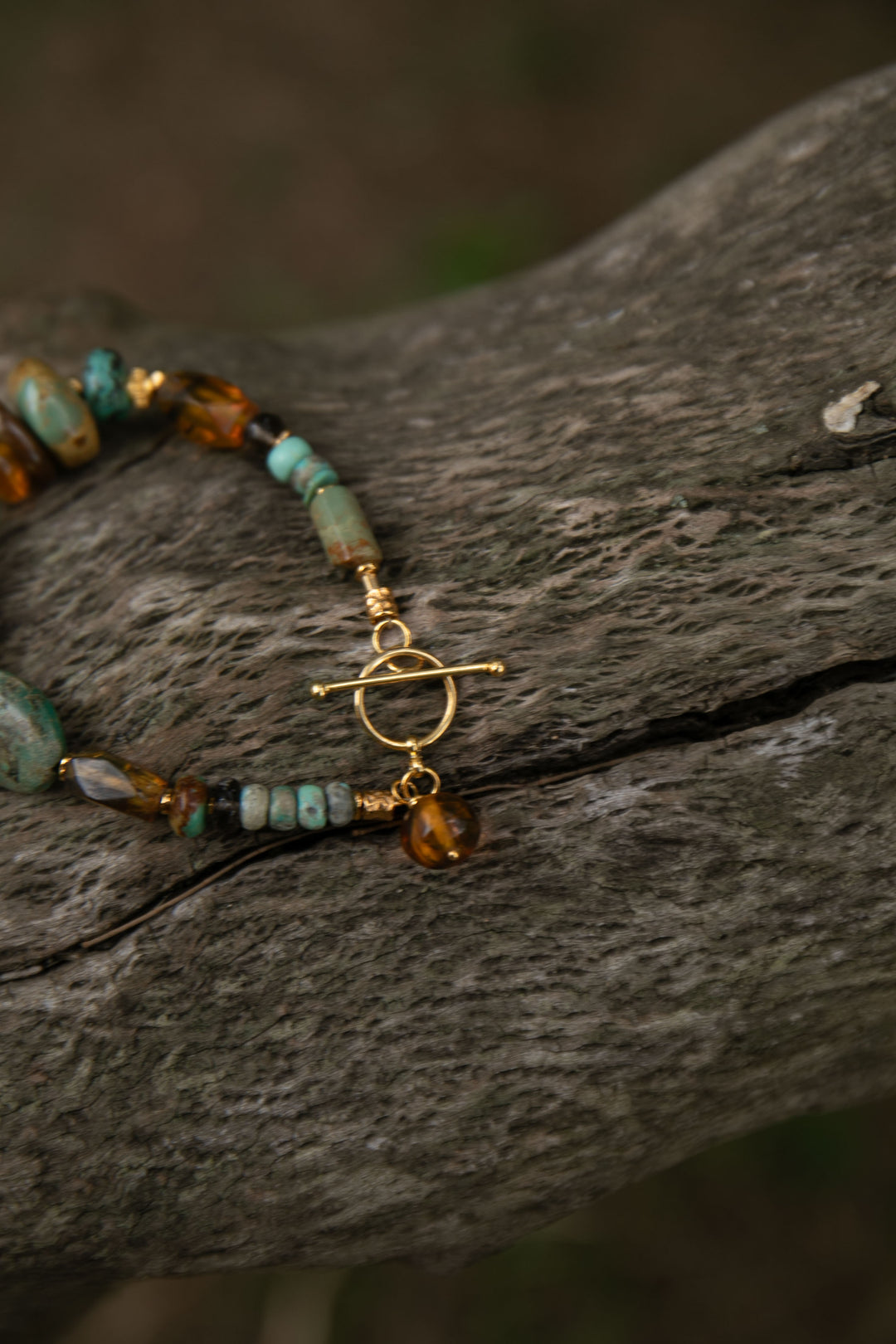 Beaded Amber, Turquoise and Gold Vermeil Sterling Silver Bracelet