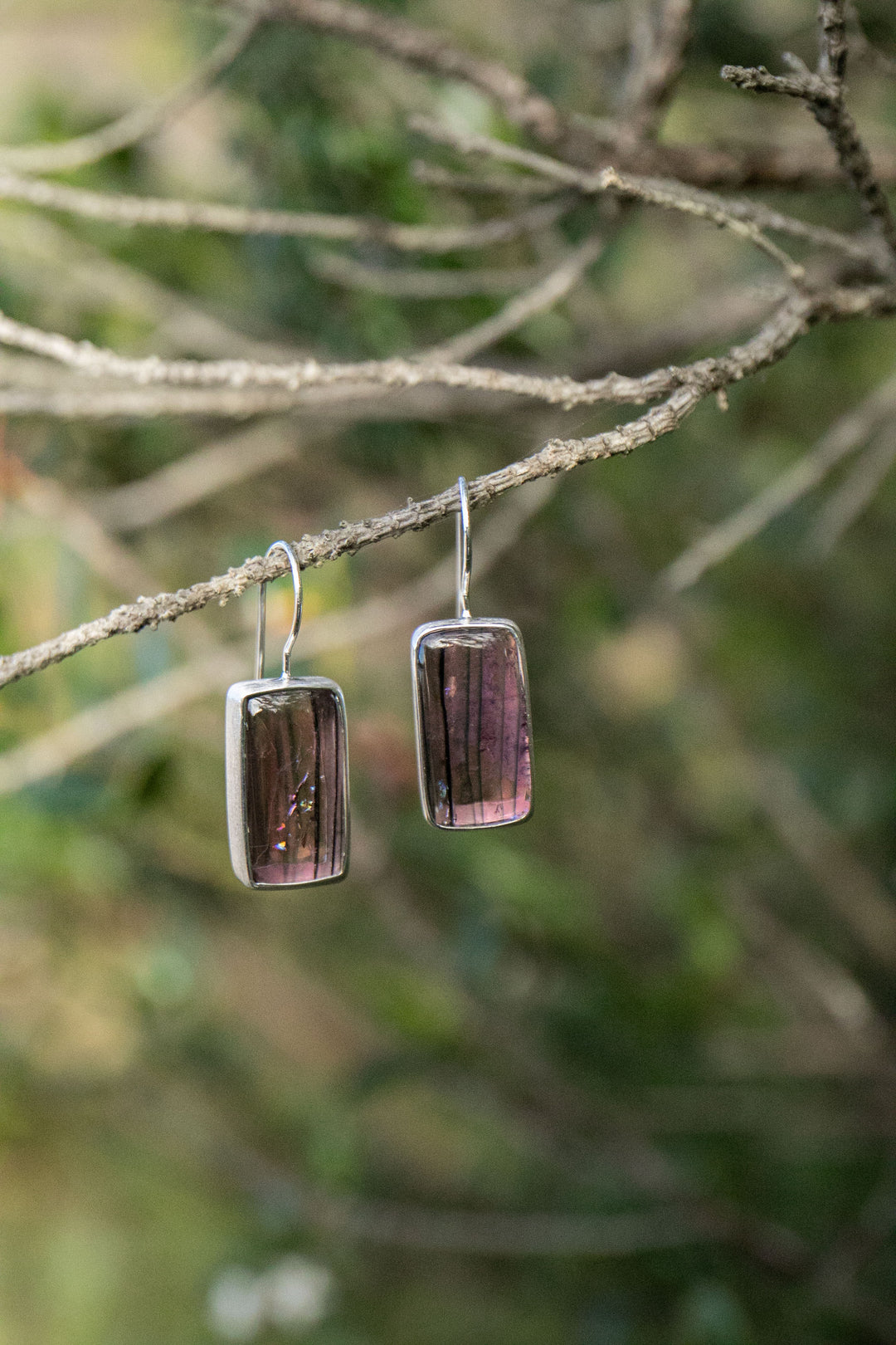 Pink Tourmaline Earrings in Brushed 92.5% Sterling Silver