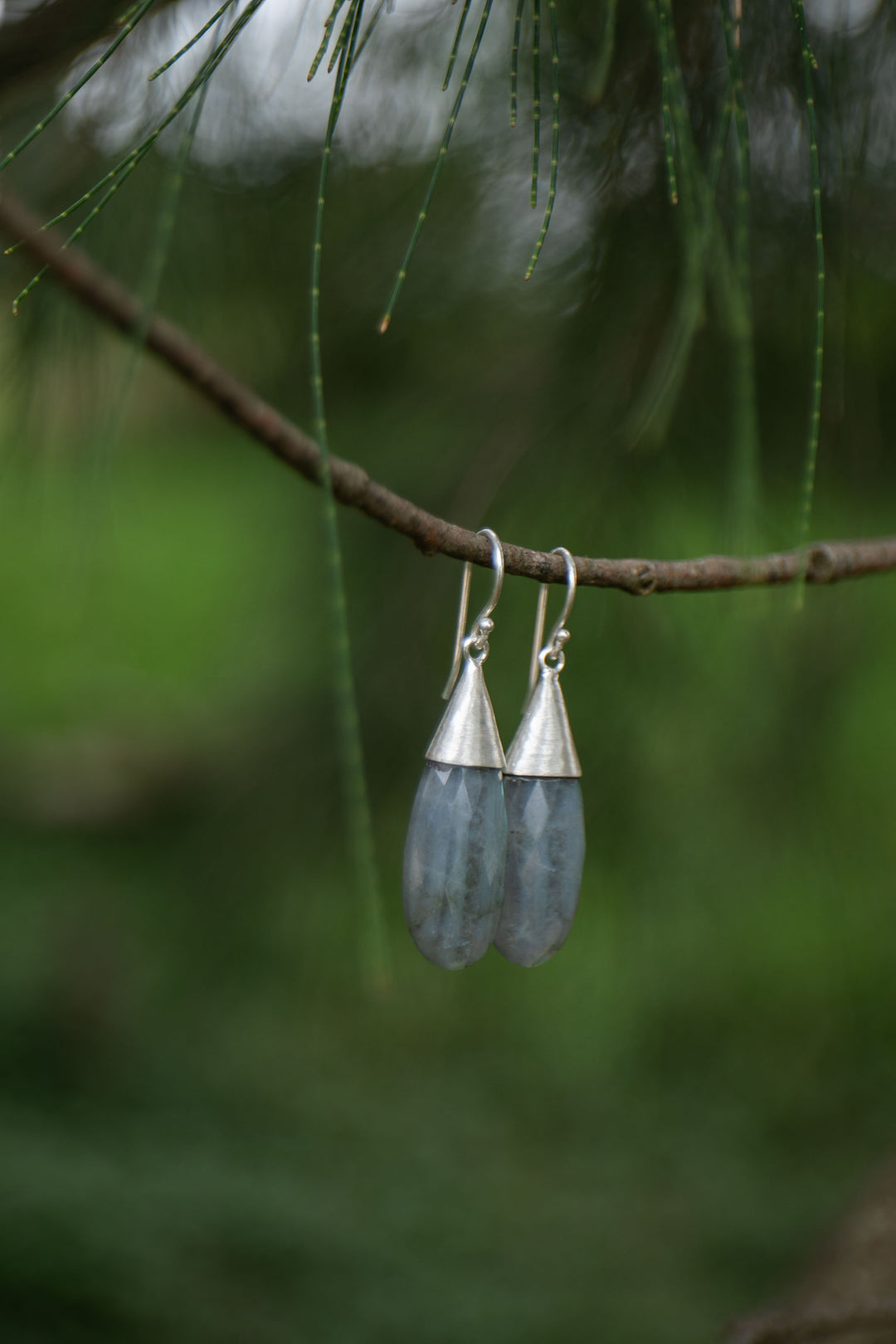 Faceted Labradorite Earrings set in Brushed Sterling Silver