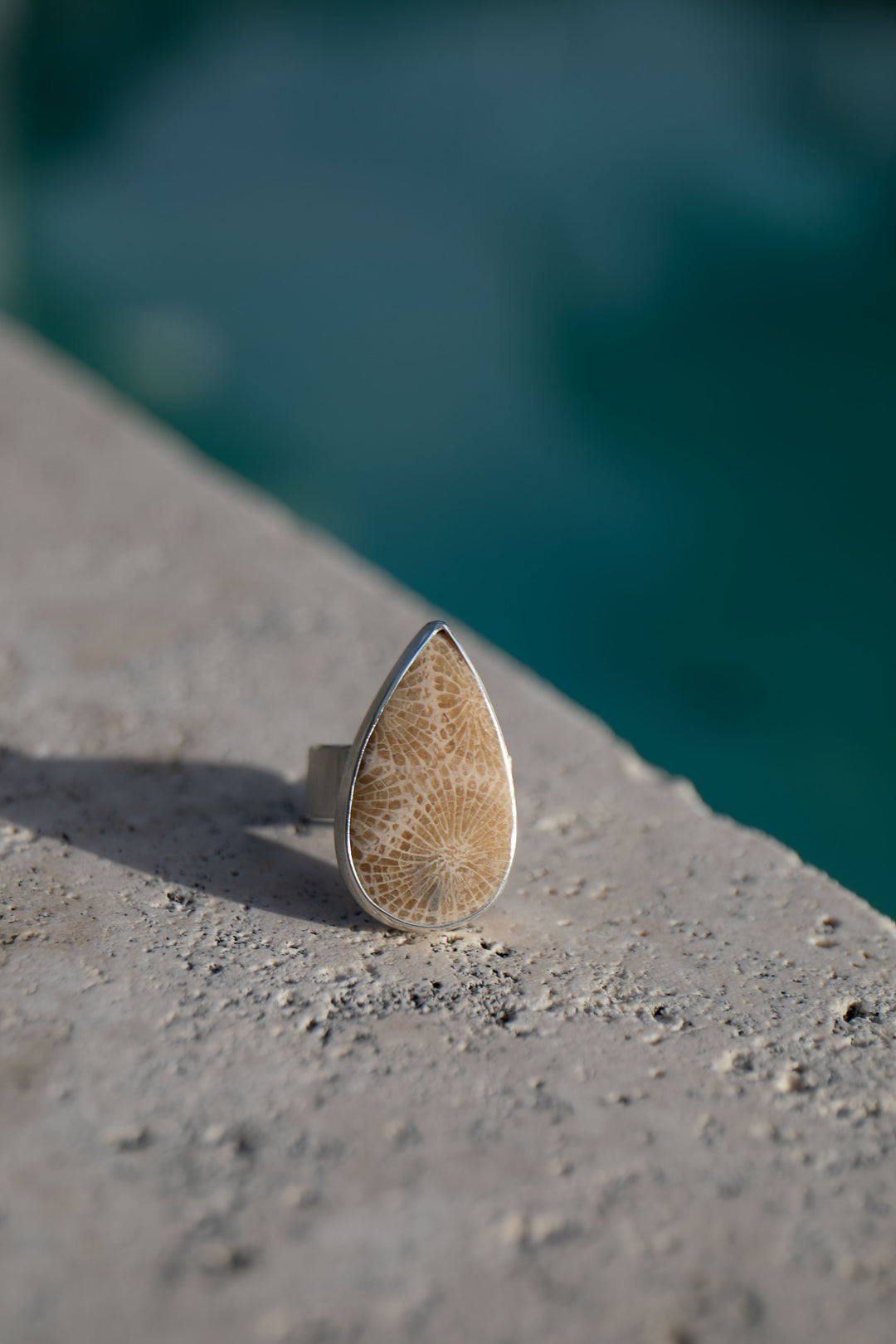Fossil Coral Ring in Brushed Sterling Silver - Size 8 US