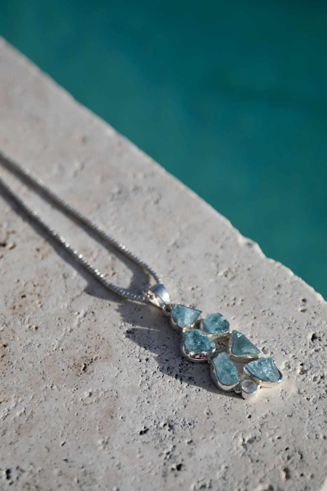 Raw Mozambique Aquamarine Pendant in Sterling Silver
