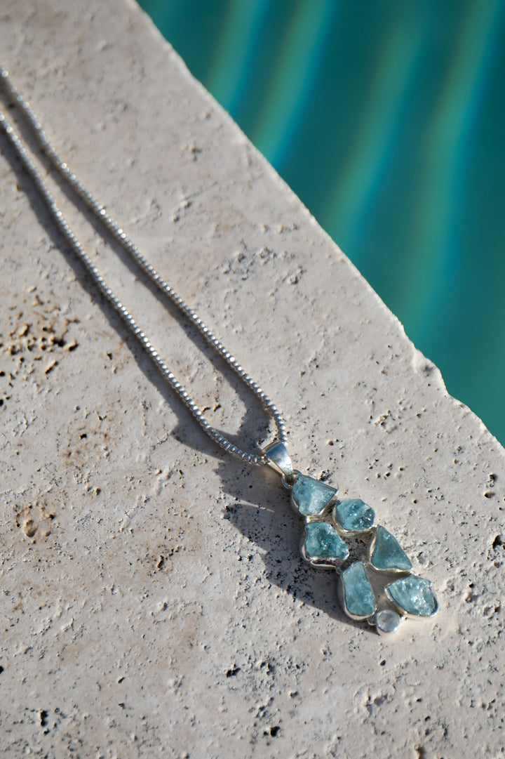 Raw Mozambique Aquamarine Pendant in Sterling Silver