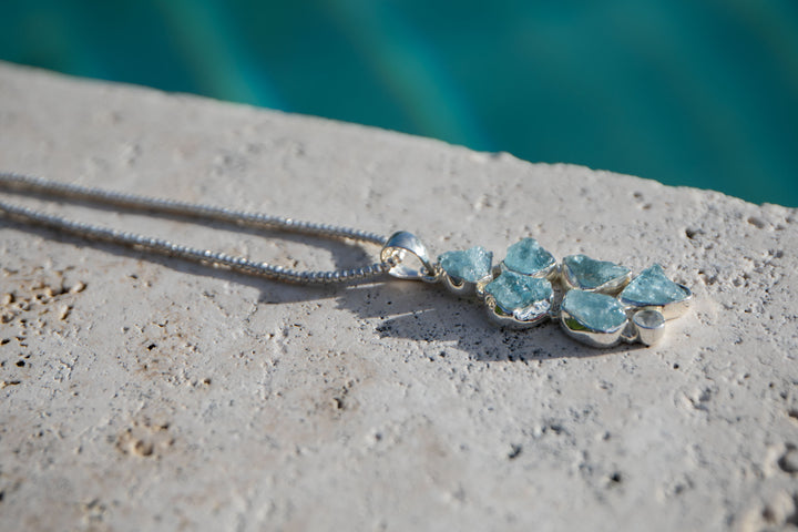Raw Mozambique Aquamarine Pendant in Sterling Silver