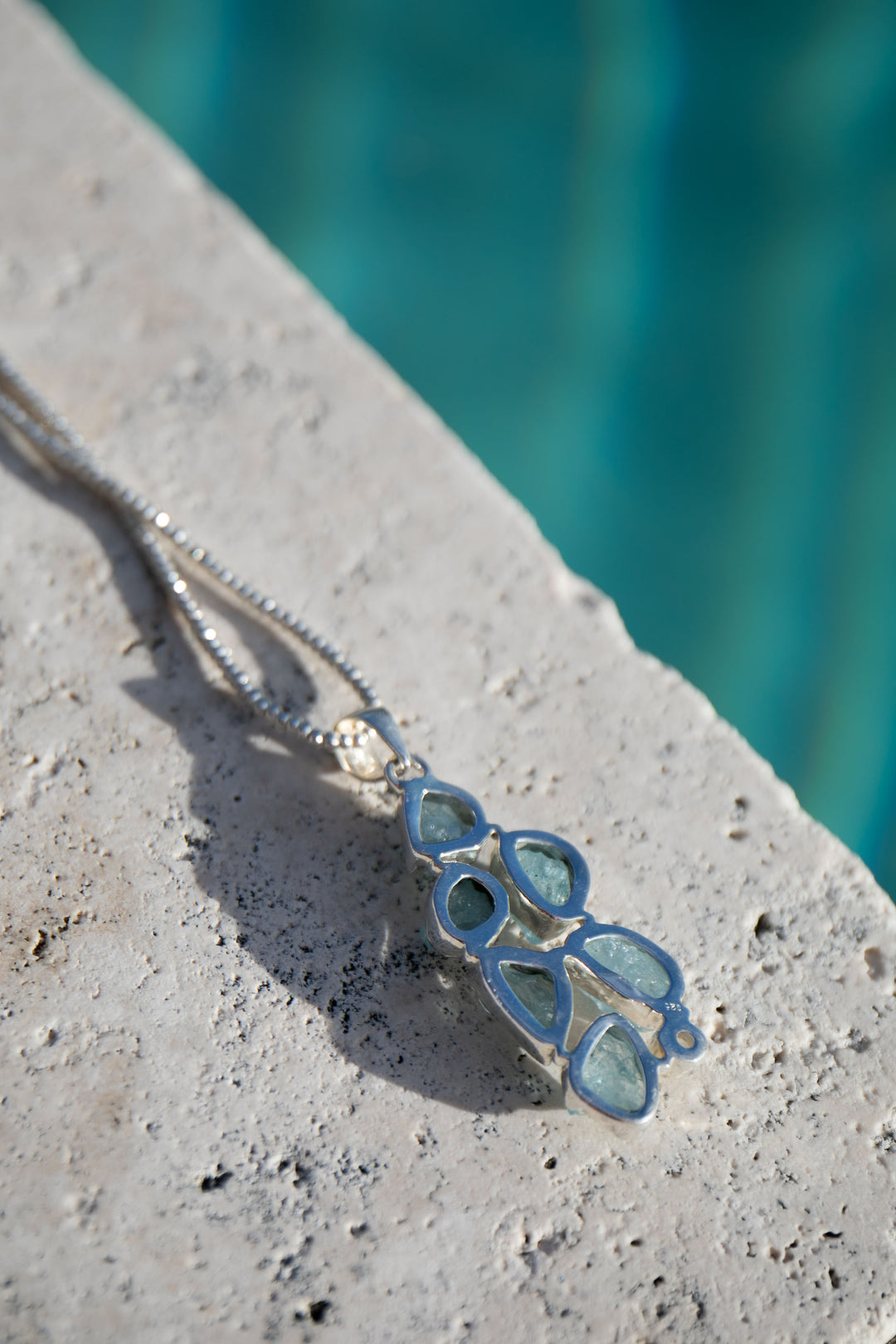 Raw Mozambique Aquamarine Pendant in Sterling Silver