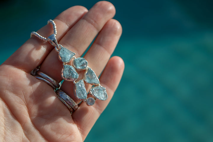 Raw Mozambique Aquamarine Pendant in Sterling Silver