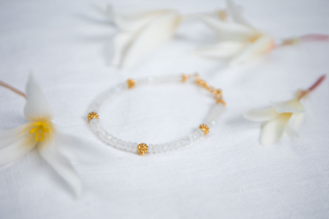 Faceted Rainbow Moonstone Bracelet with Gold Vermeil Beads