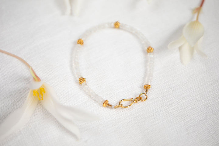 Faceted Rainbow Moonstone Bracelet with Gold Vermeil Beads