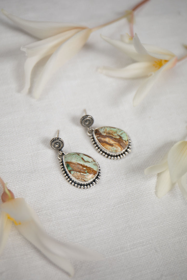 Teardrop Variscite Stud Earrings in Unique Sterling Silver