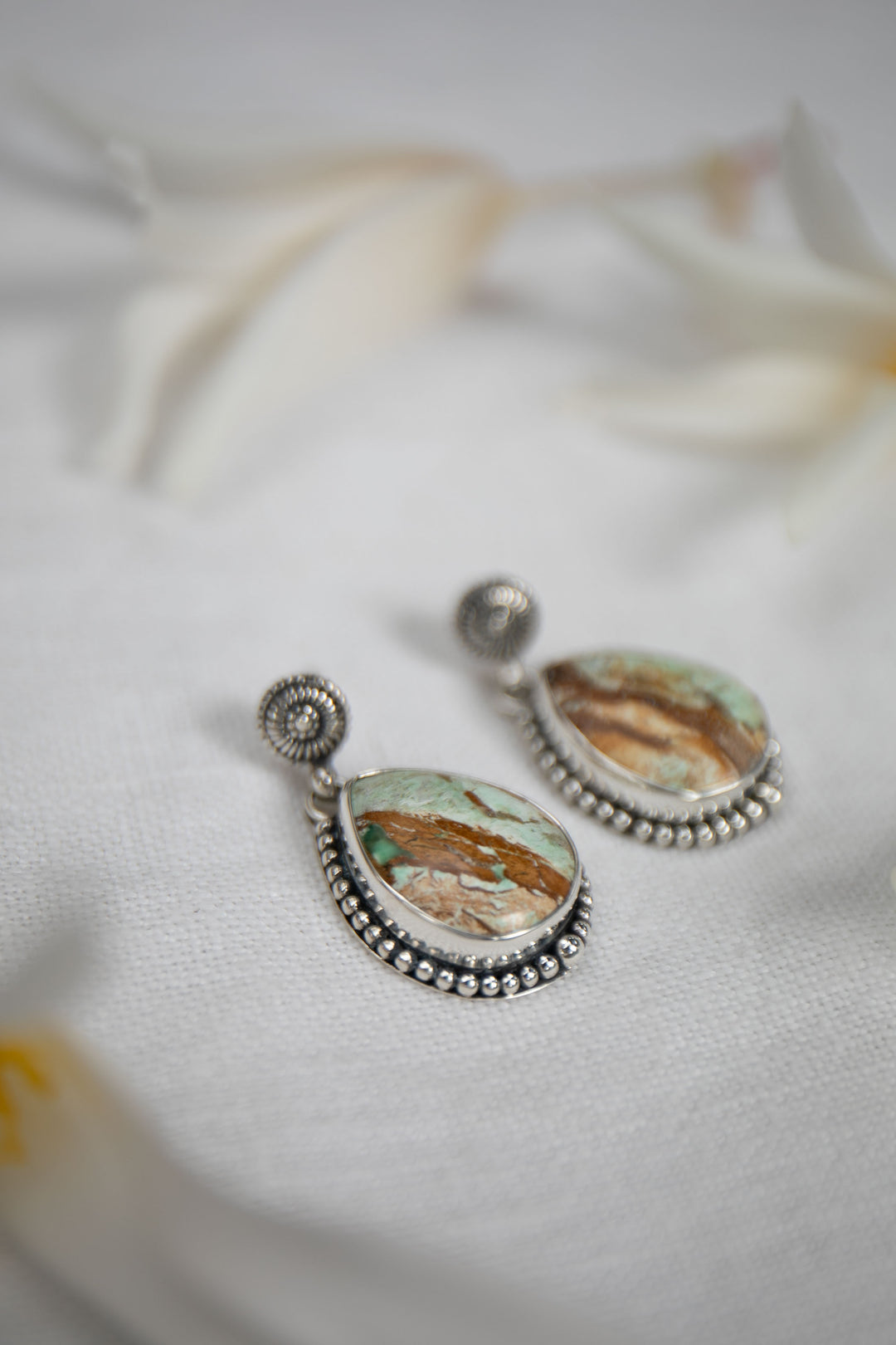 Teardrop Variscite Stud Earrings in Unique Sterling Silver