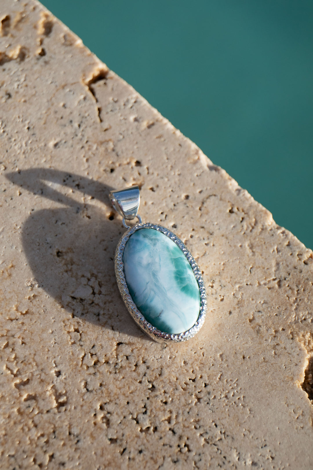Larimar Pendant in Unique Bezel Silver Setting