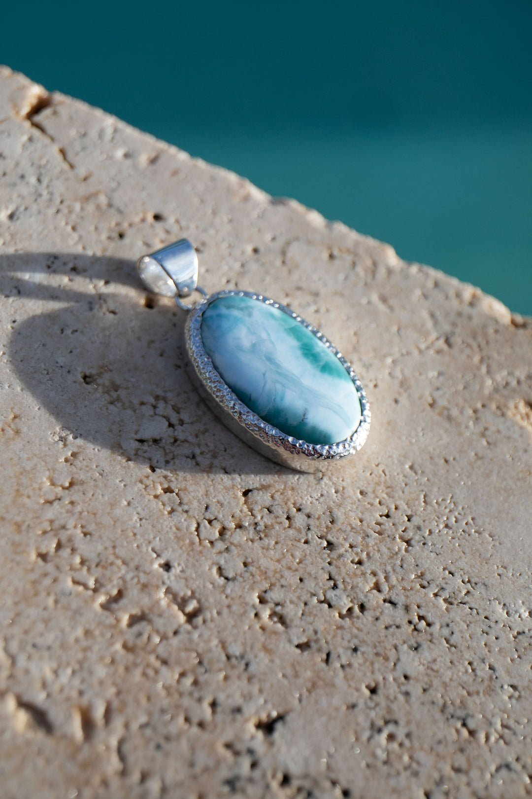Larimar Pendant in Unique Bezel Silver Setting
