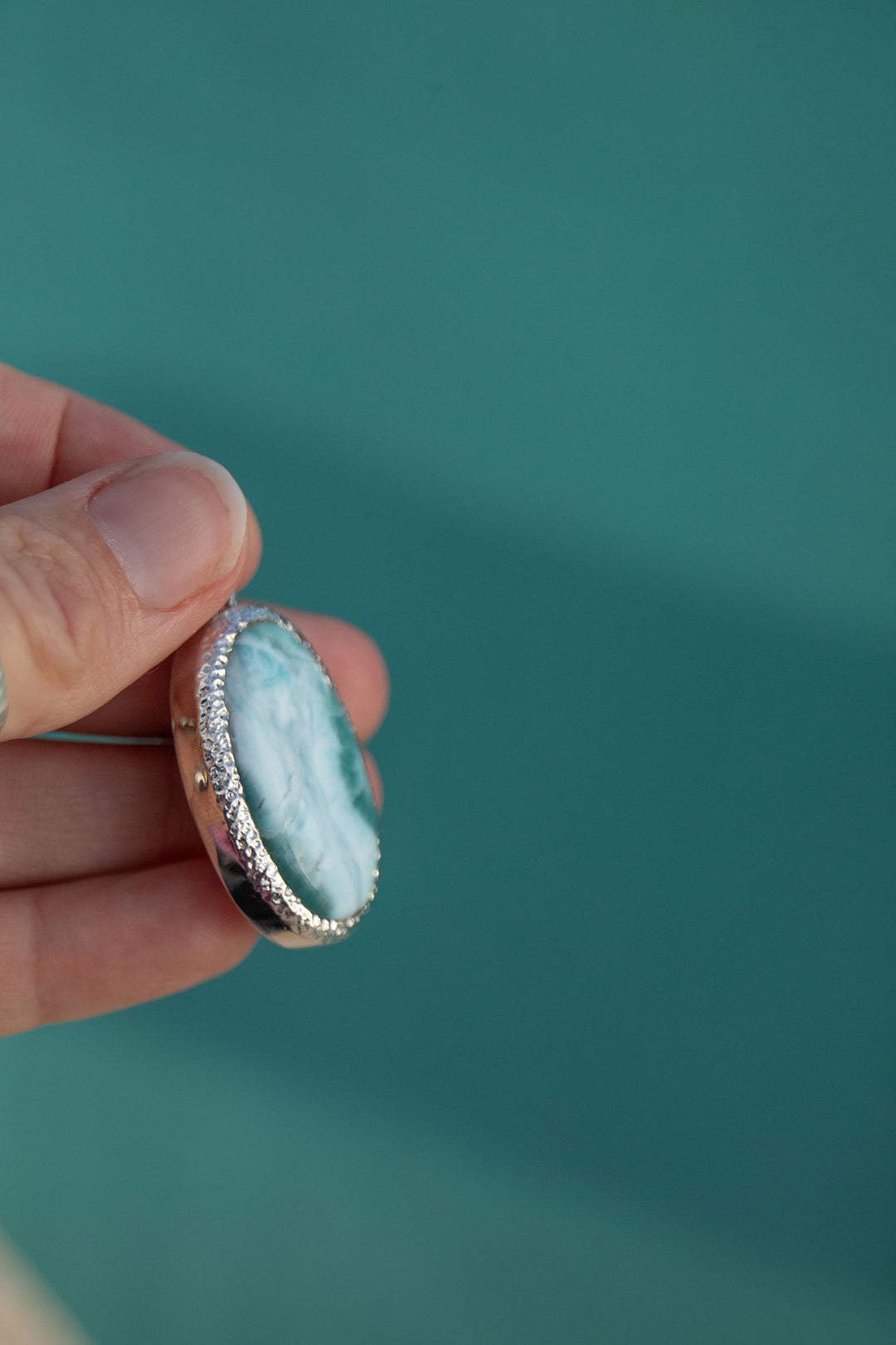 Larimar Pendant in Unique Bezel Silver Setting