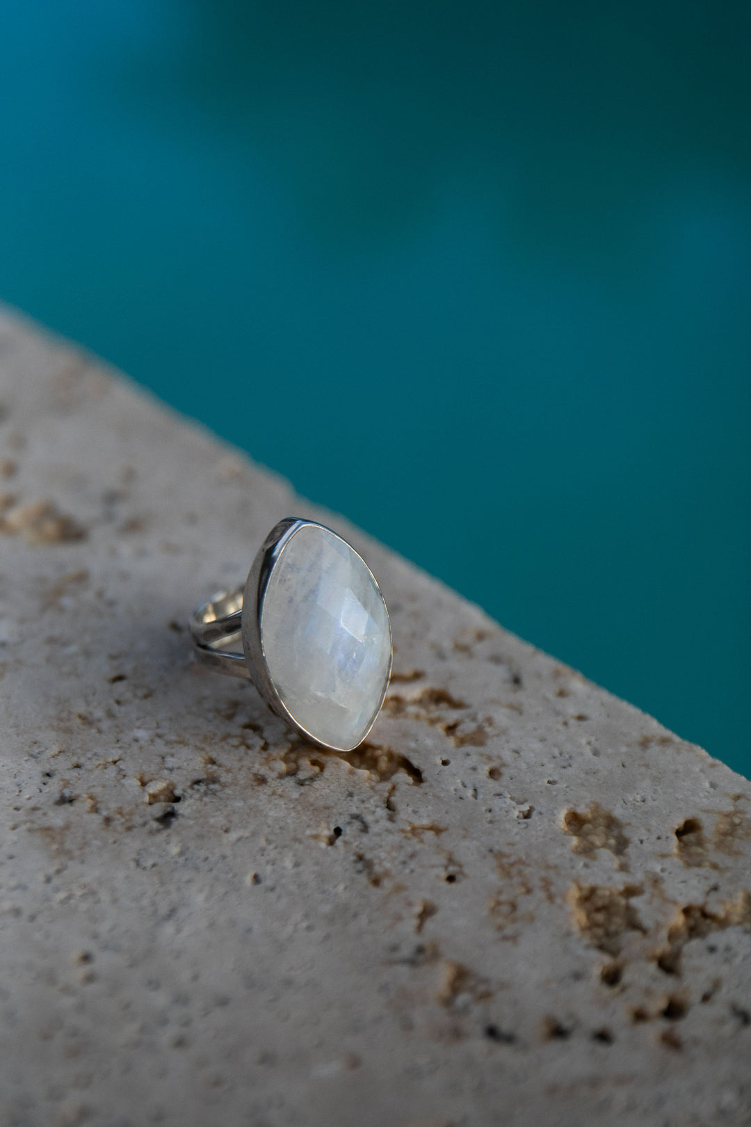 Ellipse Rainbow Moonstone Ring in Sterling Silver Setting - Adjustable