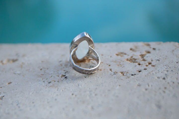 Ellipse Rainbow Moonstone Ring in Sterling Silver Setting - Adjustable