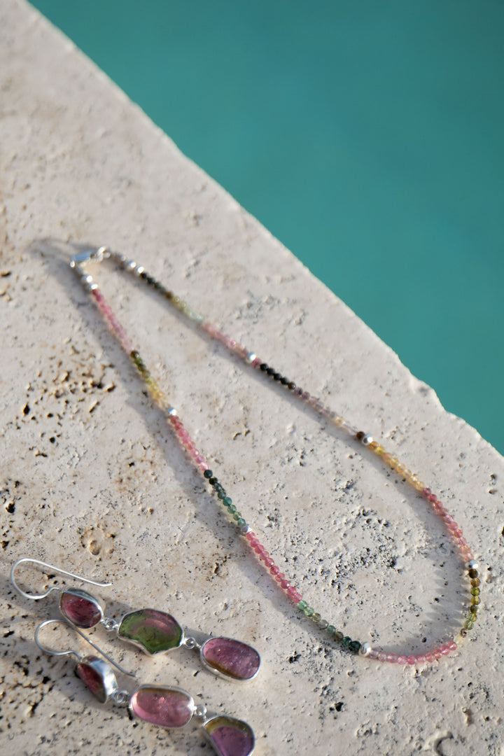 Watermelon Tourmaline + Thai Hill Tribe Silver Choker Necklace