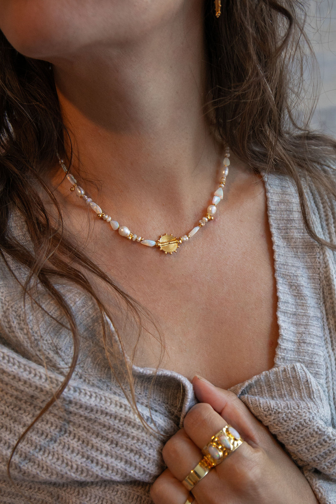 Ethiopian Opal, Pearl and 24k Gold Vermeil Necklace