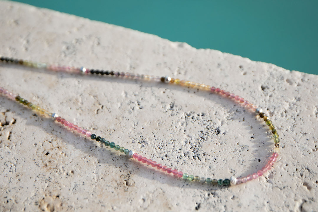 Watermelon Tourmaline + Thai Hill Tribe Silver Choker Necklace