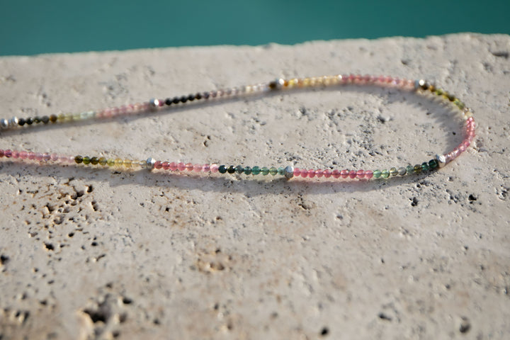 Watermelon Tourmaline + Thai Hill Tribe Silver Choker Necklace