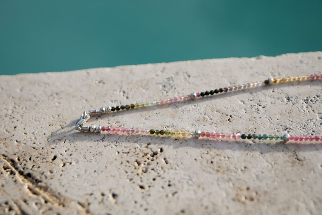 Watermelon Tourmaline + Thai Hill Tribe Silver Choker Necklace