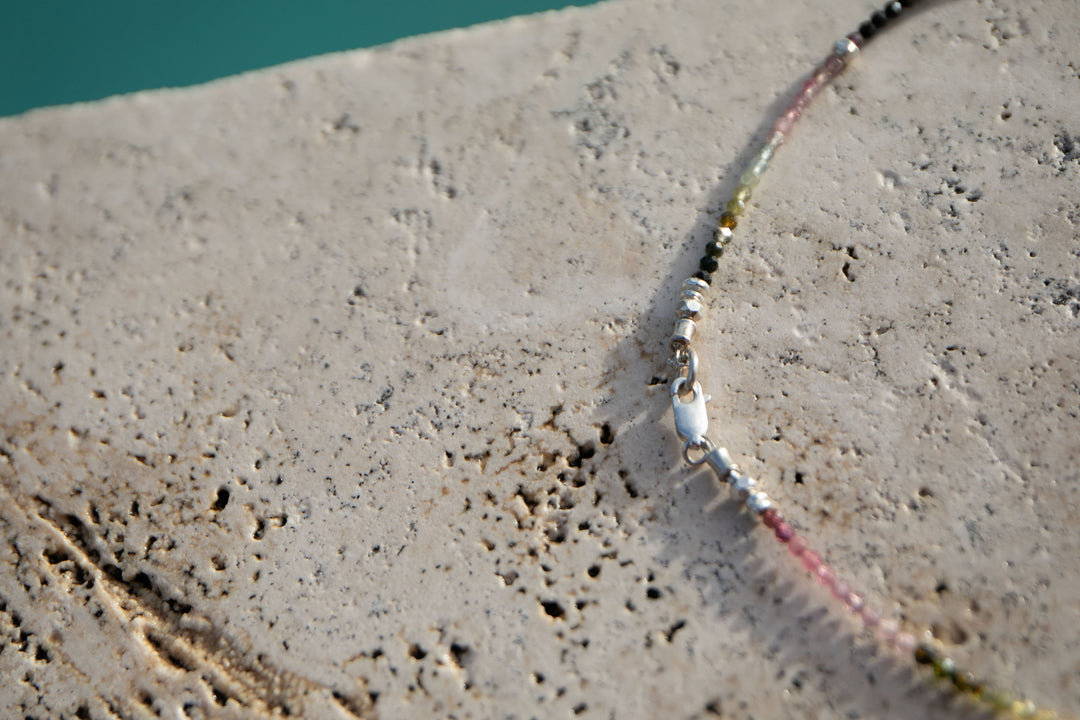 Watermelon Tourmaline + Thai Hill Tribe Silver Choker Necklace