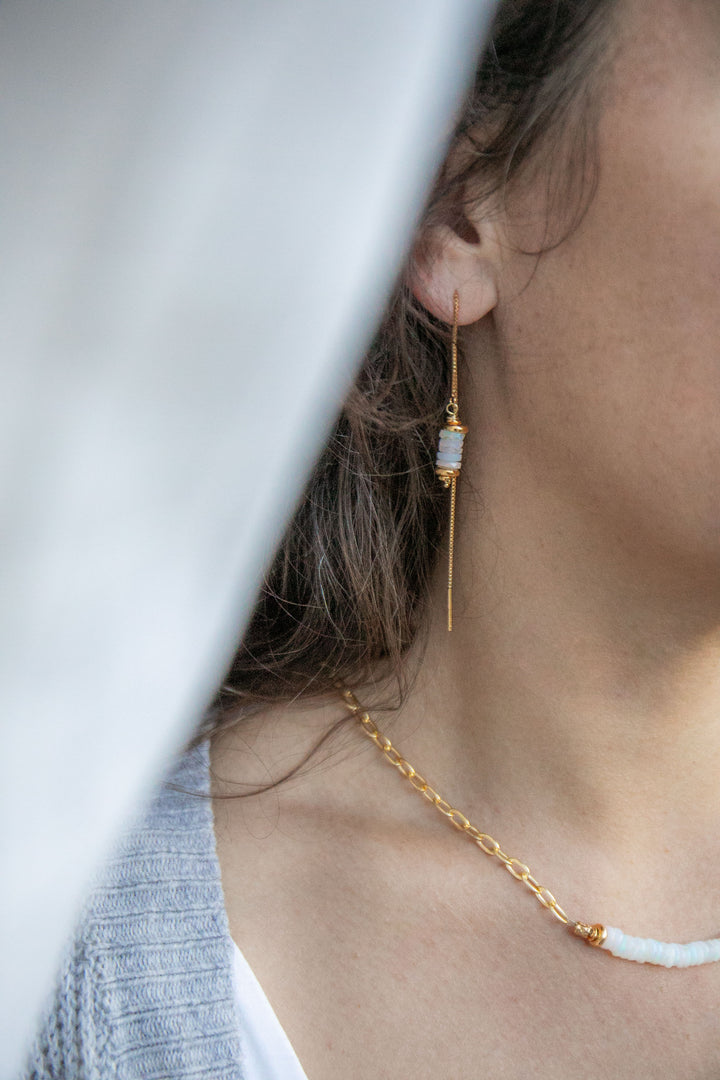 Ethiopian Opal Stack Threader Earrings in Gold Vermeil