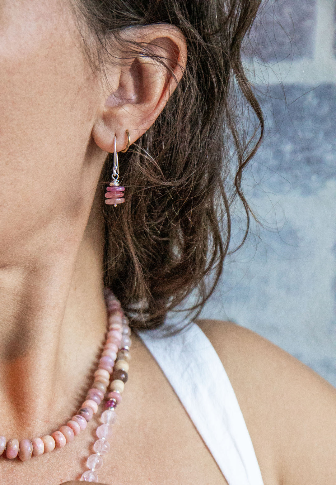 Pink Tourmaline Earrings in Thai Hill Tribe Silver