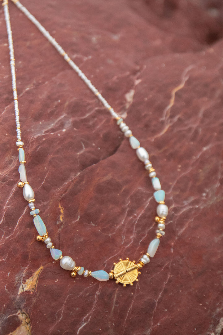 Ethiopian Opal, Pearl and 24k Gold Vermeil Necklace