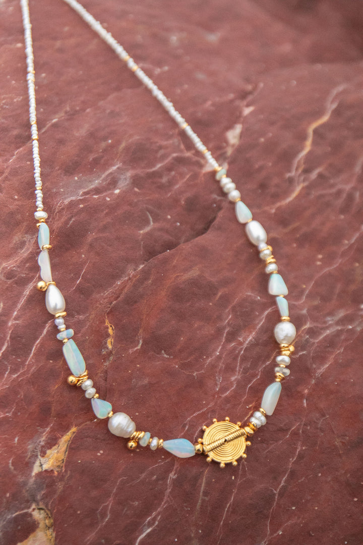 Ethiopian Opal, Pearl and 24k Gold Vermeil Necklace