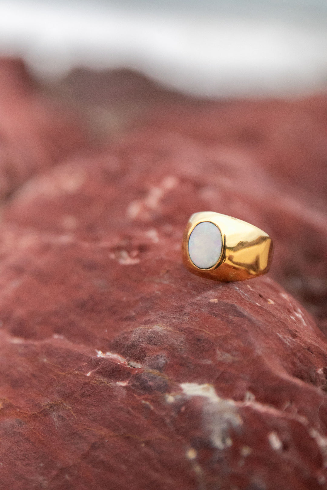 Ethiopian Opal Signet Ring set in 14k Gold Plated Sterling Silver - Size 7 US