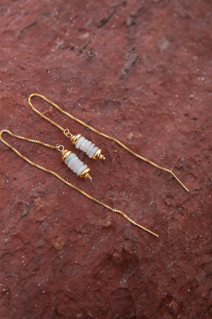 Ethiopian Opal Stack Threader Earrings in Gold Vermeil