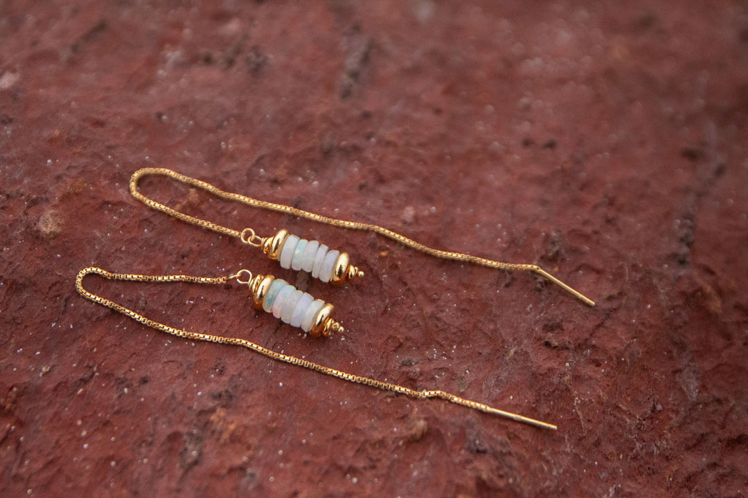 Ethiopian Opal Stack Threader Earrings in Gold Vermeil