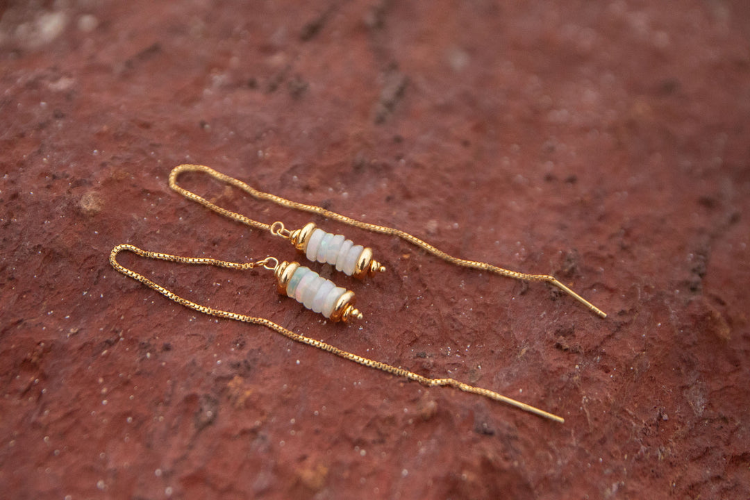 Ethiopian Opal Stack Threader Earrings in Gold Vermeil