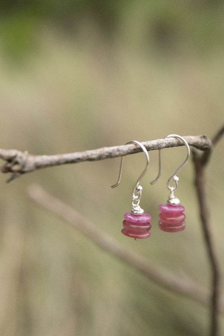 Pink Tourmaline Earrings in Thai Hill Tribe Silver