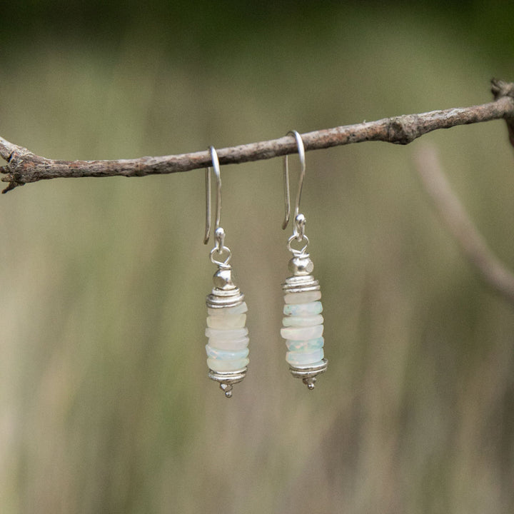 Ethiopian Opal Stack Earrings with Hill Tribe Silver