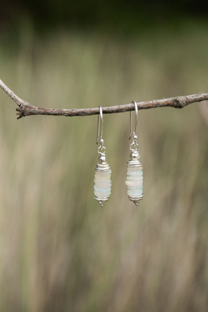 Ethiopian Opal Stack Earrings with Hill Tribe Silver