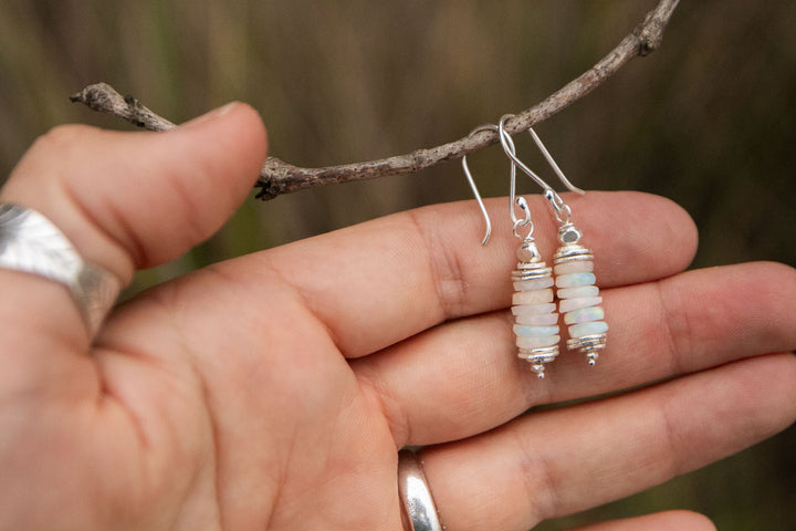 Ethiopian Opal Stack Earrings with Hill Tribe Silver