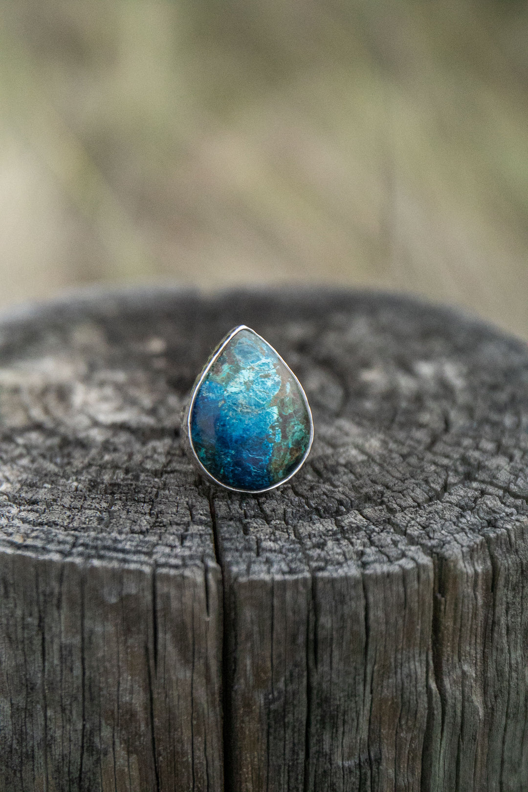 Teardrop Shattuckite Ring in Sterling Silver - Adjustable Band